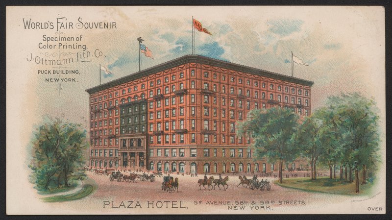 Hotelhandelskaart (gekleurde gravure) door American School