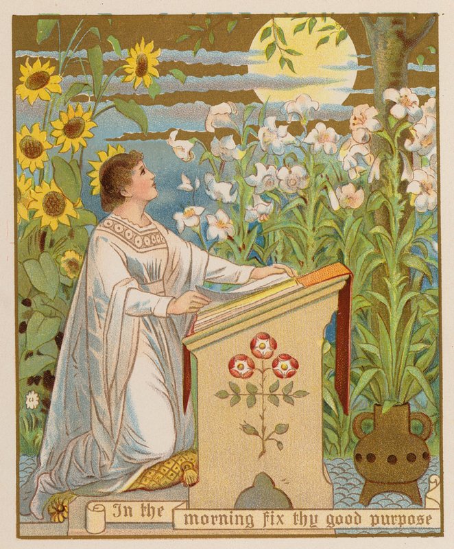 Maak in de ochtend uw goede doel (chromolitho) door American School