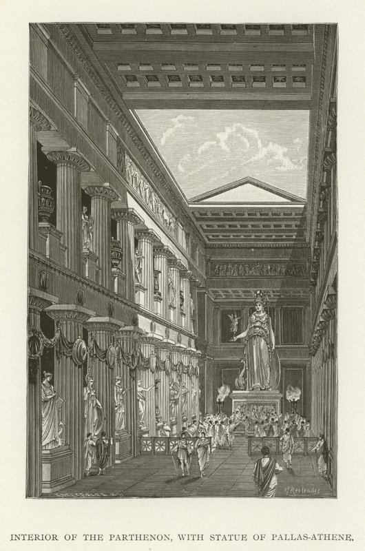 Interieur van het Parthenon, met Standbeeld van Pallas-Athene door American School