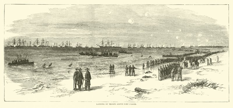 Landing van troepen boven Fort Fisher, januari 1865 door American School