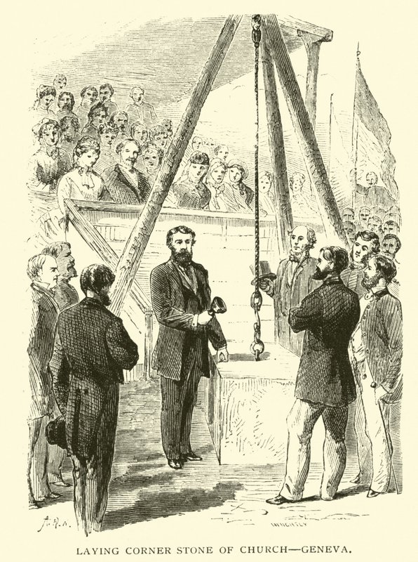Leggen van de eerste steen van de Kerk, Genève door American School