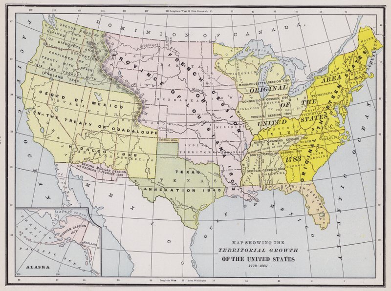 Kaart met de territoriale groei van de Verenigde Staten door American School