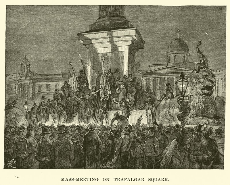 Massabijeenkomst op Trafalgar Square door American School