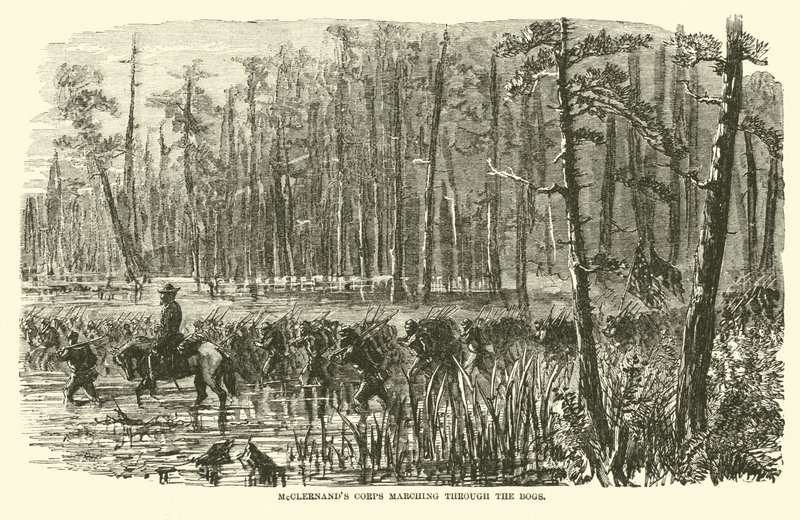McClernands korps dat door de moerassen marcheert, maart 1863 door American School