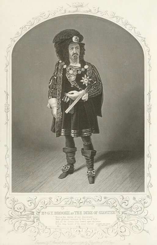 Meneer G V Brooke als de Hertog van Gloster, Richard de Derde, Act I, scène I door American School