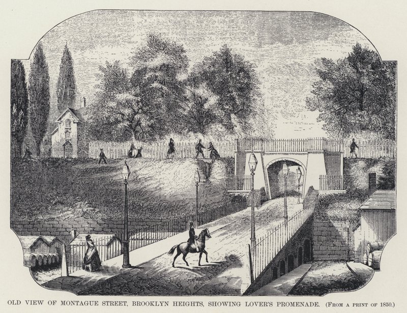 Oud uitzicht op Montague Street, Brooklyn Heights, met Lover