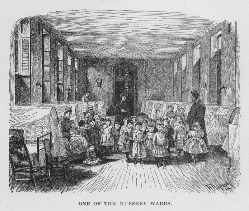 Een van de kinderkamers (litho) door American School