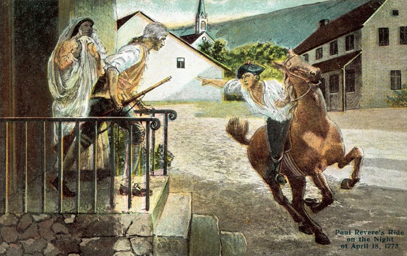 De rit van Paul Revere in de nacht van 18 april 1773 door American School