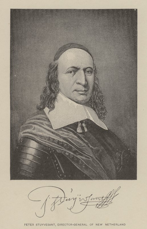 Peter Stuyvesant, directeur-generaal van Nieuw-Nederland (litho) door American School