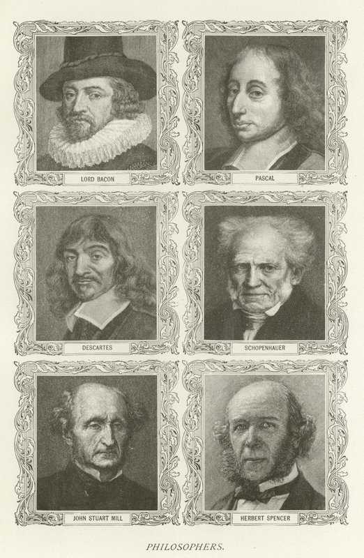 Filosofen, Lord Bacon, Pascal, Descartes, Schopenhauer, John Stuart Mill, Herbert Spencer door American School
