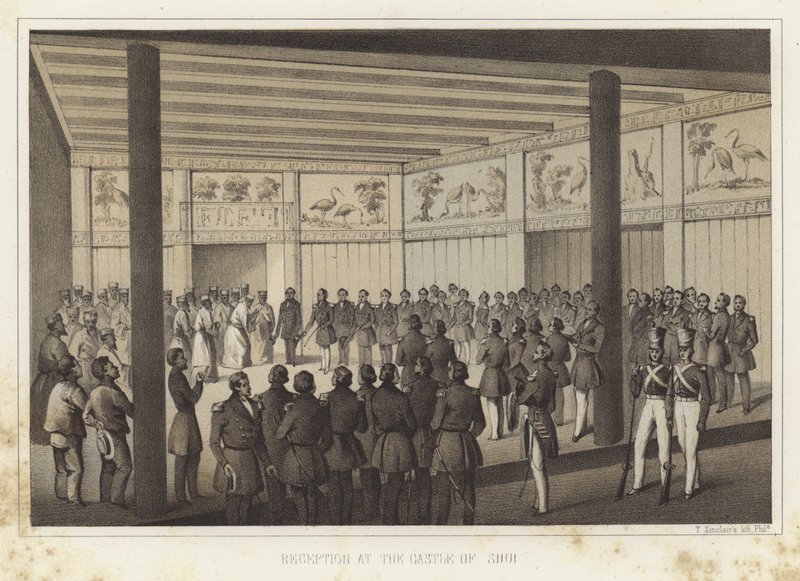 Ontvangst in het kasteel van Shui, Ryukyu-eilanden door American School