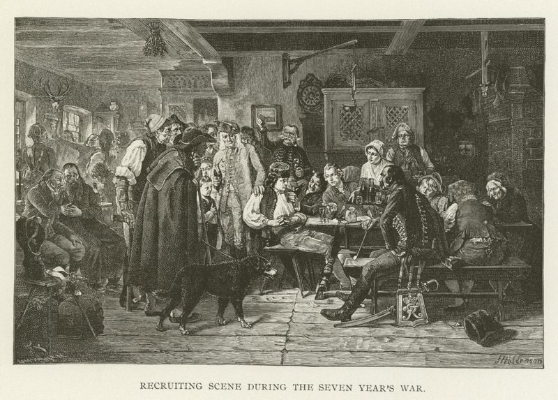 Wervingsscène tijdens de Zevenjarige Oorlog door American School