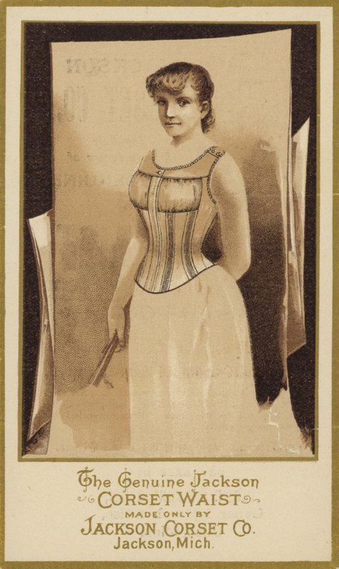 Sepia Foto van Dame met Korset door American School