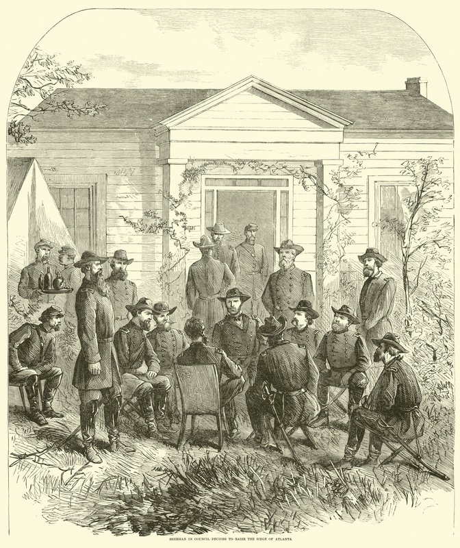 Sherman in overleg besluit het beleg van Atlanta op te heffen, juli 1864 door American School