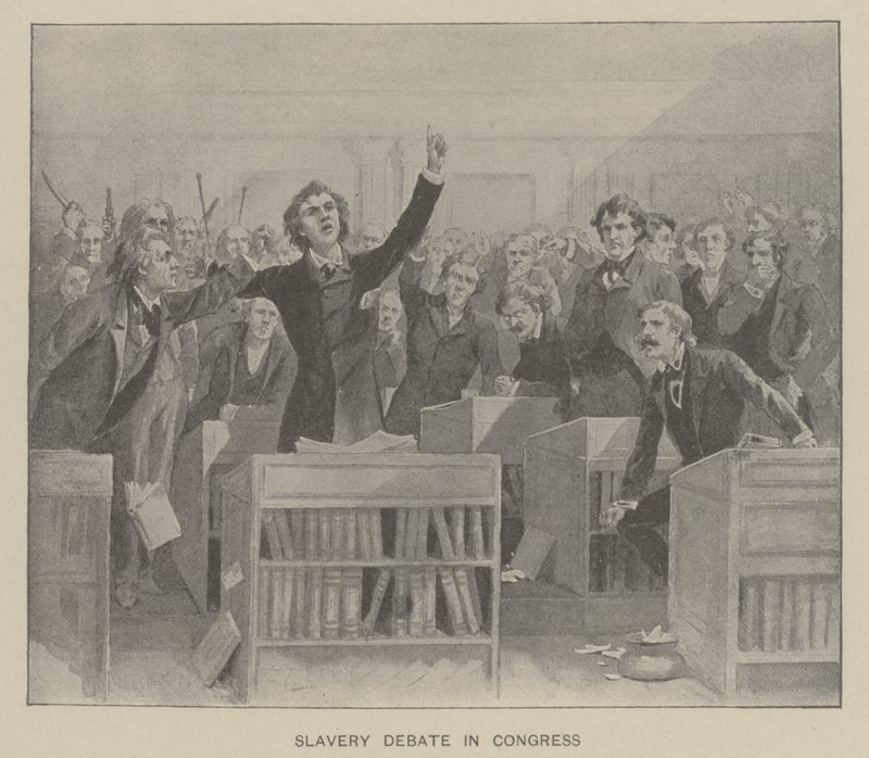 Slavernijdebat in het Congres (litho) door American School