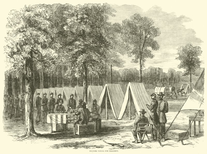 Soldaten stemmen voor president, september 1864 door American School