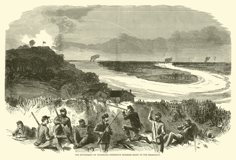 De beleg van Vicksburg, Shermans uiterste rechterkant aan de Mississippi, mei 1863 door American School