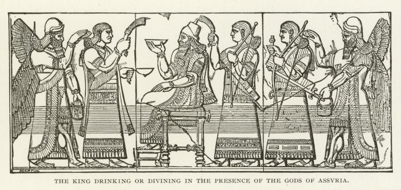 De koning drinkt of voorspelt in aanwezigheid van de goden van Assyrië door American School