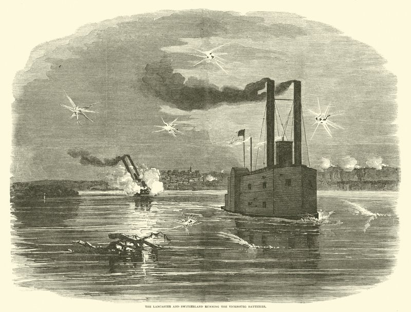 De Lancaster en Zwitserland die de Vicksburg-batterijen passeren, maart 1863 door American School