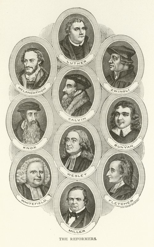 De Hervormers, Luther, Melanchthon, Zwingli, Calvijn, Knox, Bunyan, Wesley, Whitefield, Fletcher, Miller door American School