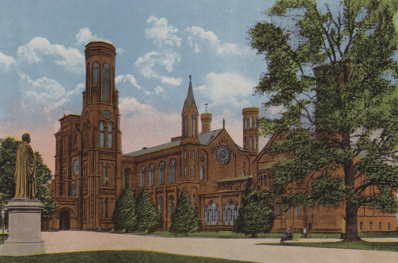 Het Smithsonian Instituut, Washington DC (kleurenlitho) door American School