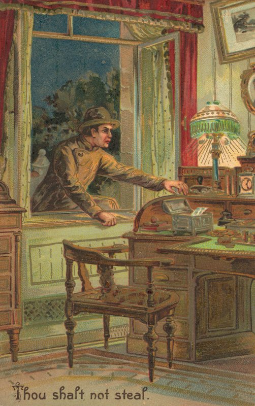 De Tien Geboden: Gij zult niet stelen (kleurenlitho) door American School