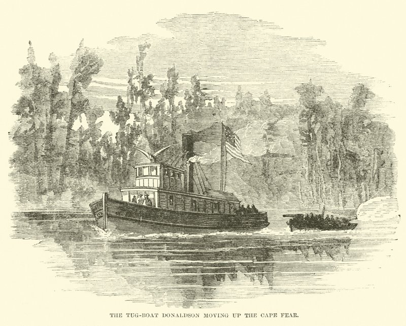 De sleepboot Donaldson beweegt zich omhoog de Cape Fear, maart 1865 door American School