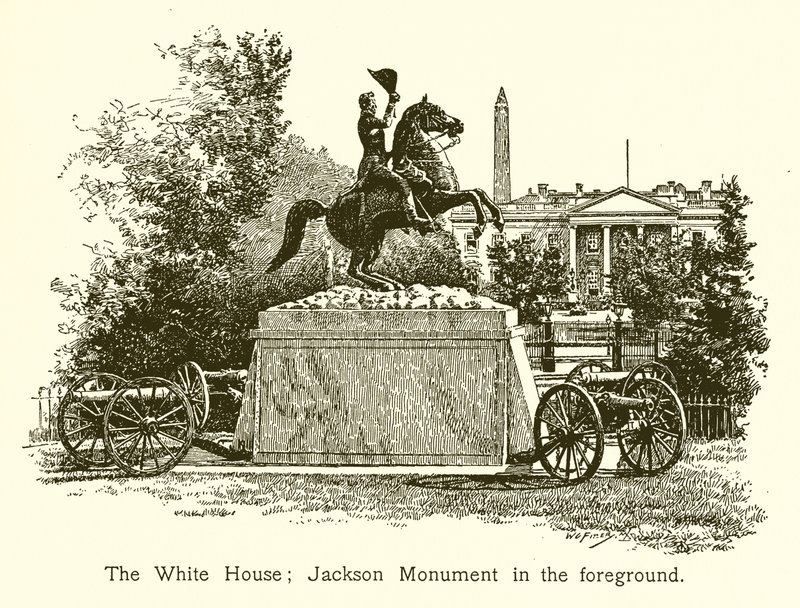 Het Witte Huis; Jackson Monument op de voorgrond door American School