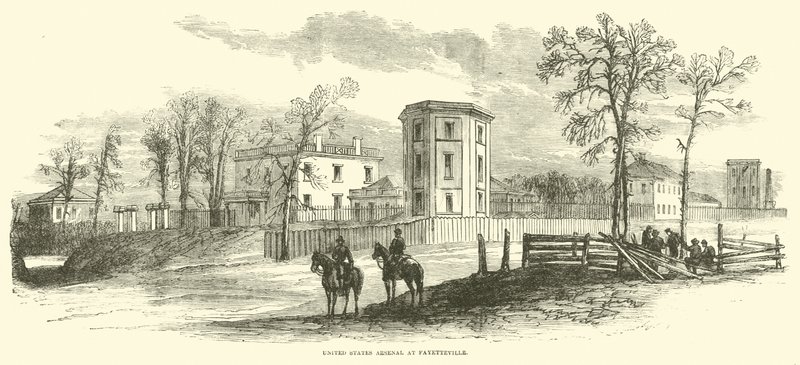 Arsenaal van de Verenigde Staten in Fayetteville, maart 1865 door American School