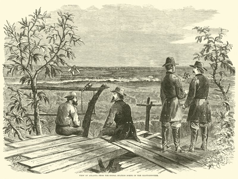 Uitzicht op Atlanta vanaf het seinstation ten noorden van de Chattahoochee, juli 1864 door American School