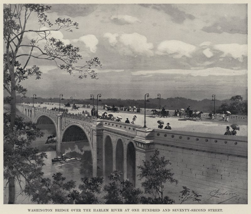 Washington Bridge over de Harlem River bij Honderdtweeënzeventigste Straat door American School