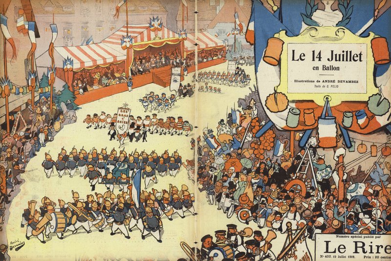 Bastille Dag parade, illustratie voor Le Rire door Andre Devambez