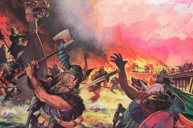 Parijs aangevallen door de Vikingen (kleurenlitho) door Andrew Howat