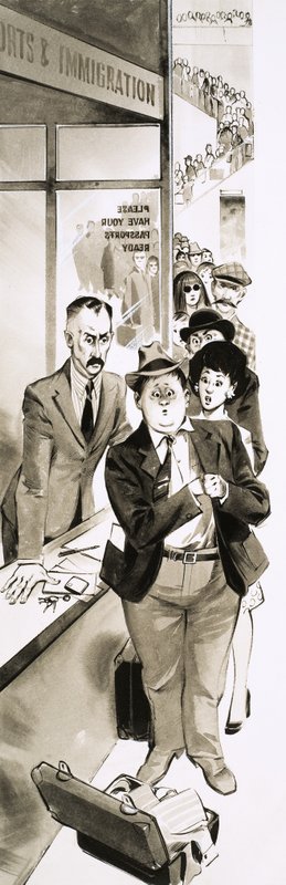 Een vakantieganger bij de douane door Angus McBride