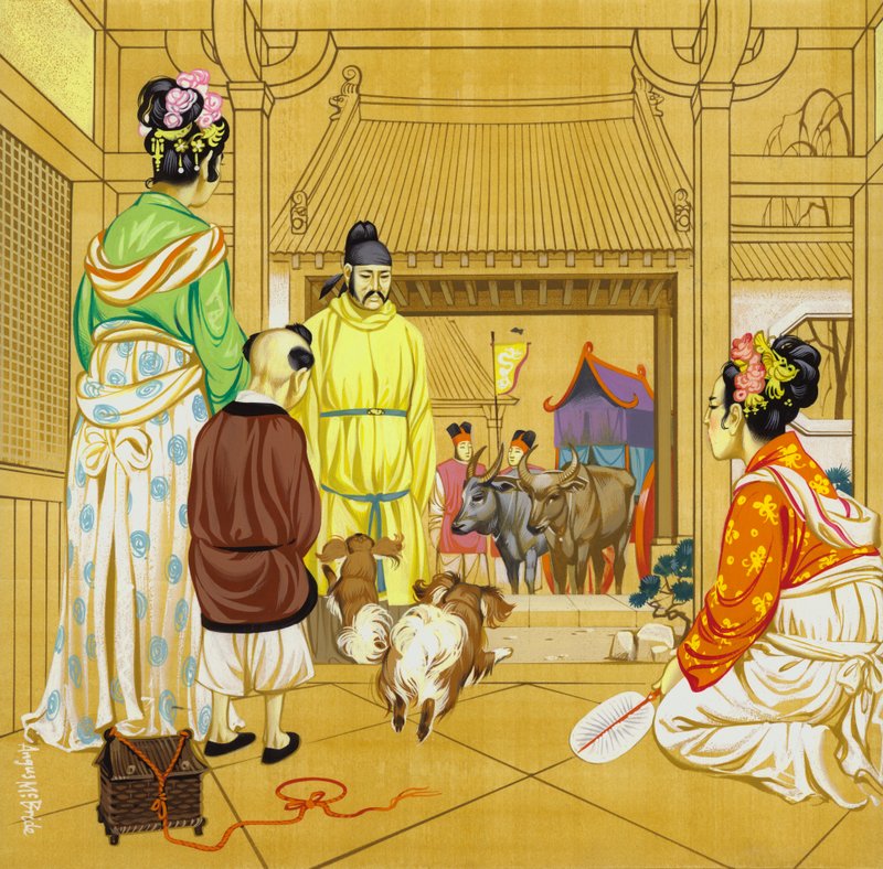 Chinees huis in de 13e eeuw (gouache op papier) door Angus McBride