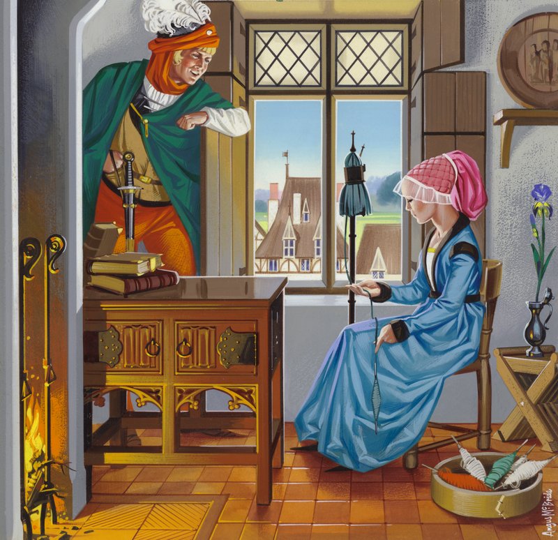 Duits huis uit de late 15e eeuw (gouache op papier) door Angus McBride