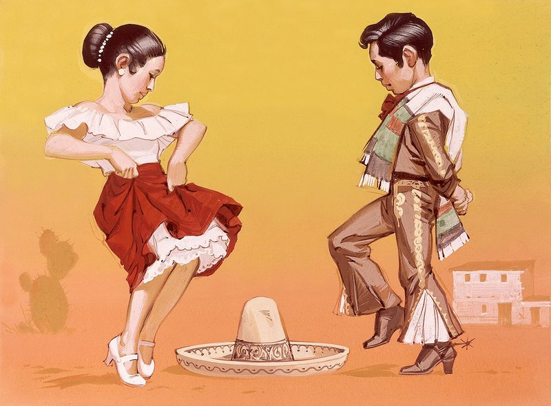 Mexicaanse kinderen in hun nationale klederdracht door Angus McBride