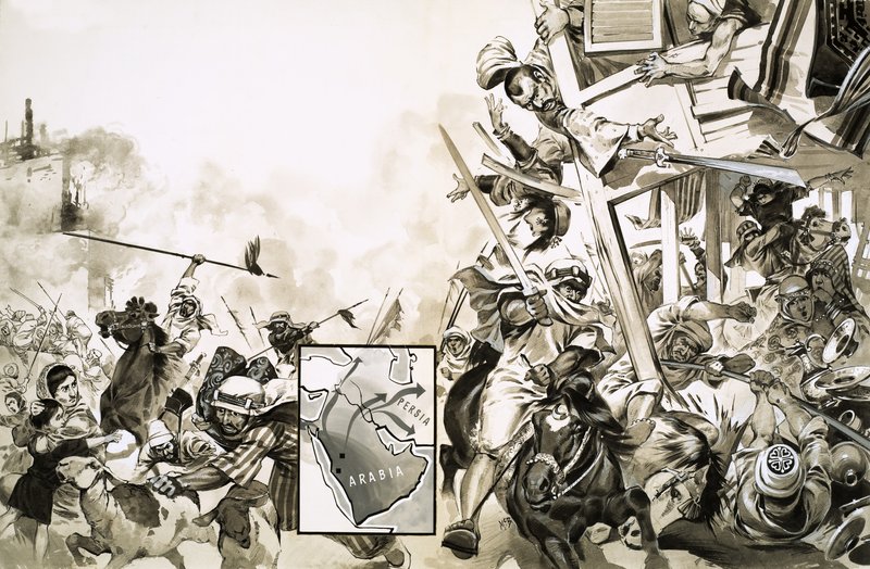 De strijd tussen Scarcenen en Moren in 635 door Angus McBride