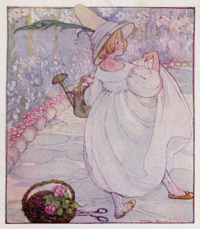 Kinderversje: Mary, Mary, quite contrary, How does your garden grow? With silver bells and cockle shells, And pretty maids all of a row door Anne (after) Anderson
