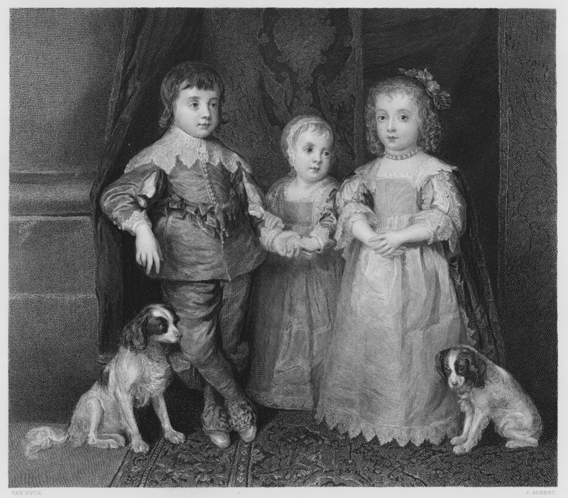 De drie kinderen van Karel I, uit het schilderij in de Koninklijke Collectie (gravure) door Anthony van (after) Dyck