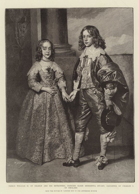 Prins Willem II van Oranje en zijn verloofde, prinses Marie Henrietta Stuart, dochter van Karel I van Engeland door Anthony van Dyck