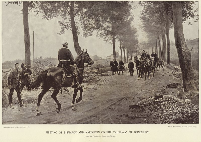 Ontmoeting van Bismarck en Napoleon op de weg van Donchery door Anton Alexander von Werner