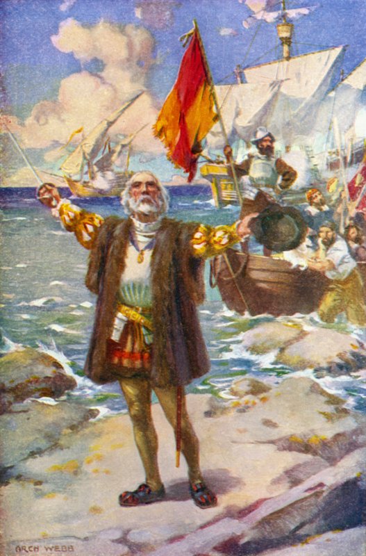 De Landing van Columbus door Archibald Bertram (after) Webb