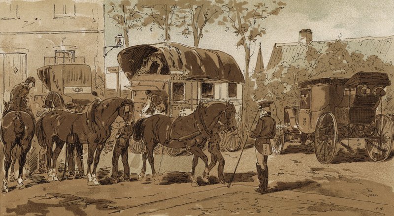 Postkoets, koets van de Koninklijke Nederlandse koeriersdienst en rijtuig, Nederland, 19e eeuw door Armand Jean Heins