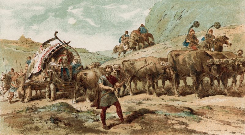 Ossenkar en Begeleiding van de Nervii Stam van Noord-Gallië door Armand Jean Heins