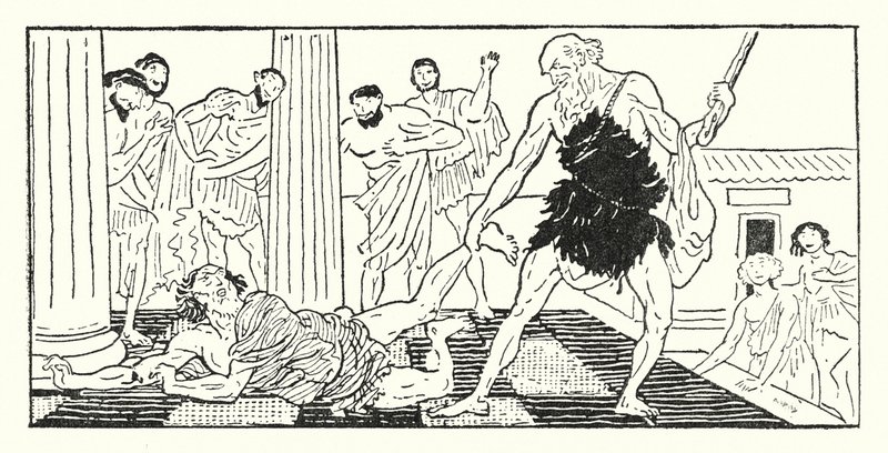 Odysseus sleept Irus uit de hal door Armand Joseph Bonamy