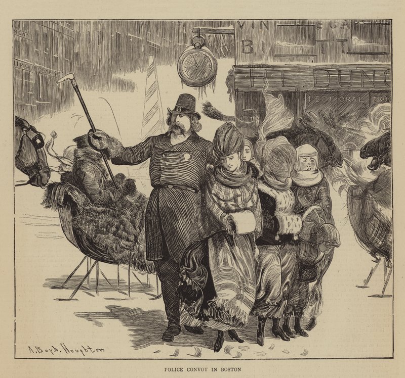 Grafisch Amerika, de Shakers, politie-escorte in Boston door Arthur Boyd Houghton