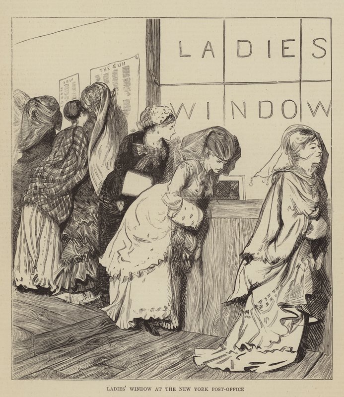 Damesvenster bij het postkantoor van New York door Arthur Boyd Houghton