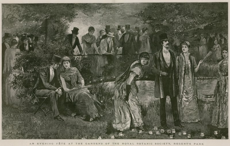 Een avondfeest in de tuinen van de Royal Botanic Society, Regent