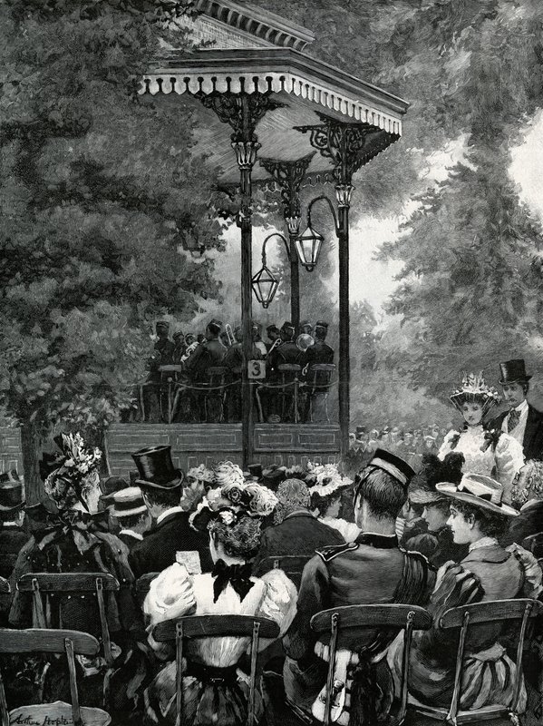Muziek in de open lucht in Londen: luisteren naar de militaire band in Hyde Park door Arthur Hopkins